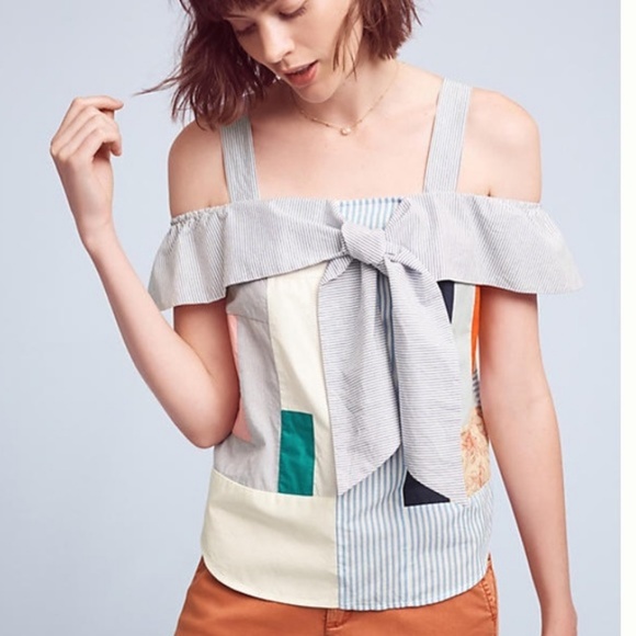 Anthropologie open shoulder medley patchwork top - Picture 3 of 7